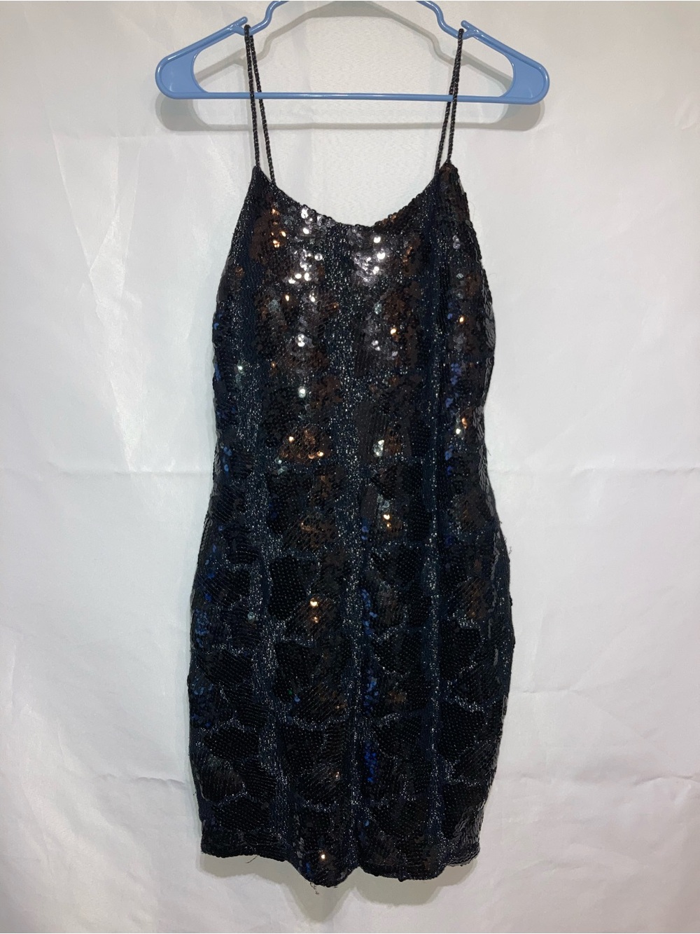 Black Sequin Spaghetti-Strap Mini Dress